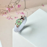 18mm A-Grade Natural Lavender Jadeite Joseon Ring (Apple Green Sakura Flower) No.162668