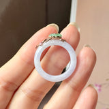 18mm A-Grade Natural Lavender Jadeite Joseon Ring (Apple Green Sakura Flower) No.162668