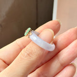 18mm A-Grade Natural Lavender Jadeite Joseon Ring (Apple Green Sakura Flower) No.162668
