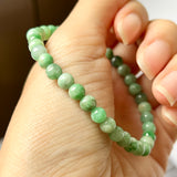 5.4mm A-Grade Natural Moss On Snow Jadeite Beaded Bracelet No.190378