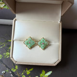 A-Grade Natural Moss On Snow Jadeite Osmantus Flower Stud Earring No. 180881