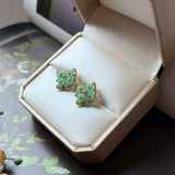 A-Grade Natural Moss On Snow Jadeite Osmantus Flower Stud Earring No. 180881