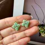 A-Grade Natural Moss On Snow Jadeite Osmantus Flower Stud Earring No. 180881