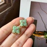 A-Grade Natural Moss On Snow Jadeite Osmantus Flower Stud Earring No. 180881
