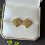 A-Grade Natural Yellow Jadeite Osmantus Flower Stud Earring No. 180882