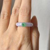 (Custom) 19.1mm A-Grade Natural Lavender Jadeite Joseon Ring (Apple Green Sakura Flower) No.162678