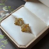 A-Grade Natural Yellow Jadeite Osmantus Flower Stud Earring No. 180882