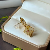 A-Grade Natural Yellow Jadeite Osmantus Flower Stud Earring No. 180882