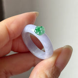 (Custom) 19.1mm A-Grade Natural Lavender Jadeite Joseon Ring (Apple Green Sakura Flower) No.162678