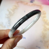 52.9mm A-Grade Natural Black White Jadeite Traditional Oval Bangle No.151991