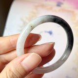 52.9mm A-Grade Natural Black White Jadeite Traditional Oval Bangle No.151991