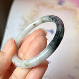 52.9mm A-Grade Natural Black White Jadeite Traditional Oval Bangle No.151991