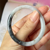 52.9mm A-Grade Natural Black White Jadeite Traditional Oval Bangle No.151991