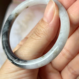 52.9mm A-Grade Natural Black White Jadeite Traditional Oval Bangle No.151991