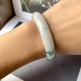 51.6mm A-Grade Natural Lavender Bluish Green Floral Jadeite Modern Round Bangle No.330086