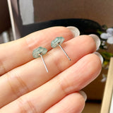 Icy A-Grade Natural Bluish Green Floral Jadeite Frangipani Flower Stud Earring No. 180884