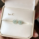 Icy A-Grade Natural Bluish Green Floral Jadeite Frangipani Flower Stud Earring No. 180884