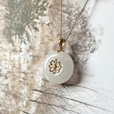 A-Grade White Jadeite Peranakan Tile Donut Pendant No.171718