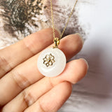 A-Grade White Jadeite Peranakan Tile Donut Pendant No.171718