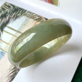 58mm A-Grade Natural Yellowish Green Jadeite Modern Round Bangle No.151101