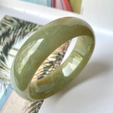 58mm A-Grade Natural Yellowish Green Jadeite Modern Round Bangle No.151101