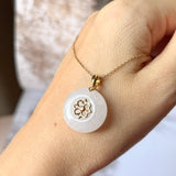 A-Grade White Jadeite Peranakan Tile Donut Pendant No.171718