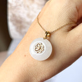 A-Grade White Jadeite Peranakan Tile Donut Pendant No.171718