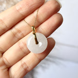 A-Grade White Jadeite Peranakan Tile Donut Pendant No.171718