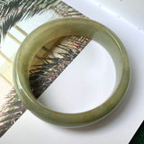 58mm A-Grade Natural Yellowish Green Jadeite Modern Round Bangle No.151101