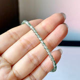 3.4mm Icy A-Grade Natural Bluish Green Floral Jadeite Beaded Bracelet No.190480