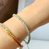 3.4mm Icy A-Grade Natural Bluish Green Floral Jadeite Beaded Bracelet No.190480