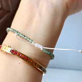 3.4mm Icy A-Grade Natural Bluish Green Floral Jadeite Beaded Bracelet No.190480
