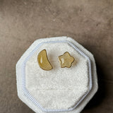 Icy A-Grade Natural Yellow Jadeite Moon & Star Stud Earring No. 180886