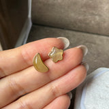 Icy A-Grade Natural Yellow Jadeite Moon & Star Stud Earring No. 180886