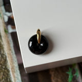 A-Grade Natural Black Jadeite Bagel Pendant (Gold Drop Bail) No. 172853