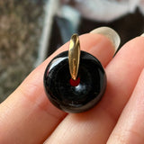 A-Grade Natural Black Jadeite Bagel Pendant (Gold Drop Bail) No. 172853