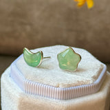 Icy A-Grade Natural Green Jadeite Moon & Star Stud Earring No. 180888