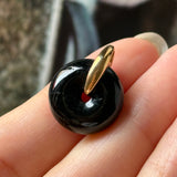 A-Grade Natural Black Jadeite Bagel Pendant (Gold Drop Bail) No. 172853
