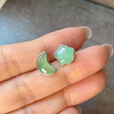 Icy A-Grade Natural Green Jadeite Moon & Star Stud Earring No. 180888