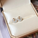 A-Grade Natural Lilac Jadeite Donut Bamboo Stud Earring No. 180812