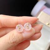 A-Grade Natural Lilac Jadeite Donut Bamboo Stud Earring No. 180812
