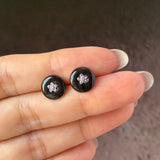 A-Grade Natural Black Jadeite Donut Stud Earring (Hoya Bella Flower) No. 180889