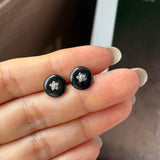 A-Grade Natural Black Jadeite Donut Stud Earring (Hoya Bella Flower) No. 180889