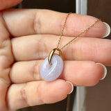 A-Grade Natural Lavender Jadeite Bagel Pendant (Gold Drop Bail) No. 173015