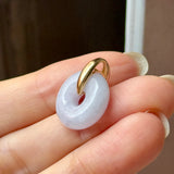 A-Grade Natural Lavender Jadeite Bagel Pendant (Gold Drop Bail) No. 173014