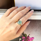 16mm Icy A-Grade Natural Greenish Blue Jadeite DUO Statement Ring No. 162542