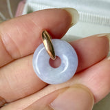 A-Grade Natural Lavender Jadeite Bagel Pendant (Gold Drop Bail) No. 173019