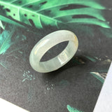 16.8mm A-Grade Natural Bluish Green Floral Jadeite Abacus Ring Band No.162350