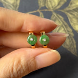 A-Grade Natural Green Jadeite Mini Donut Huggies Earrings No.180964
