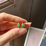 A-Grade Natural Green Jadeite Mini Donut Huggies Earrings No.180964